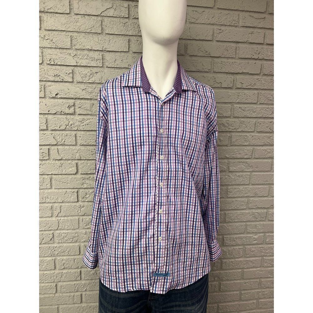 English Laundry Men Purple Checked Long Sleeve Shirt Size 17 (34/35)